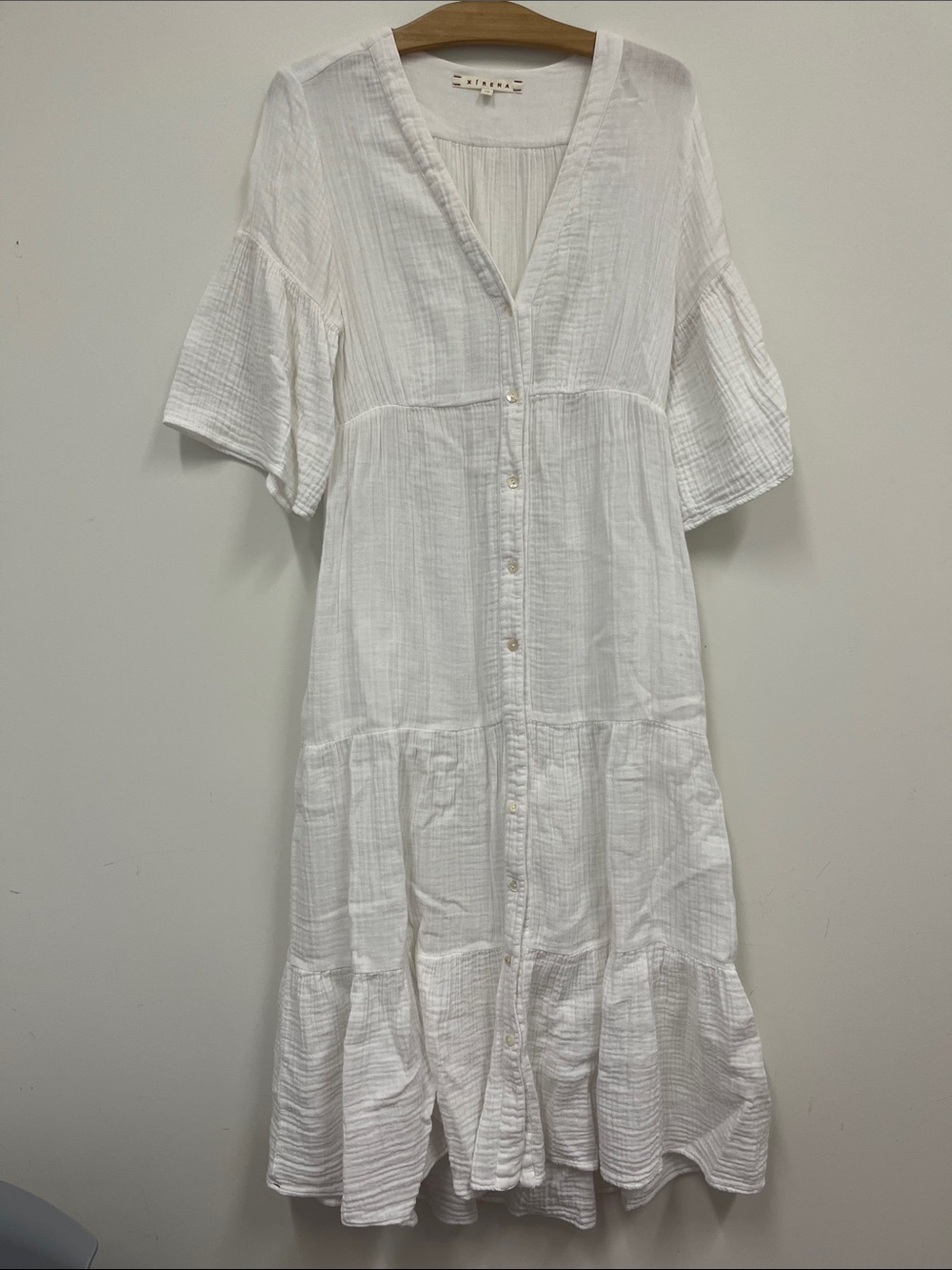XiRENA White Cotton Gauze short sleeve tiered dress Size XS